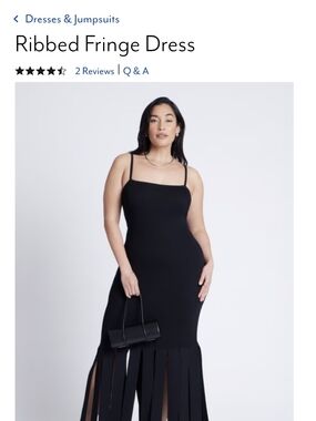 Eloquii Black Ribbed Fringe Strap Dress